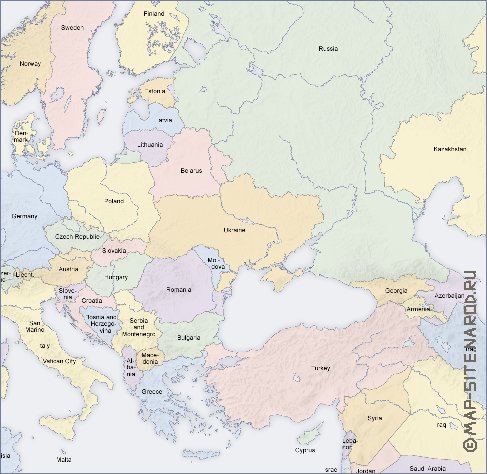 Politico mapa de Europa em ingles