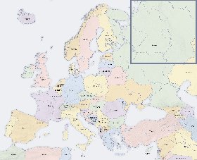 Politico mapa de Europa em ingles