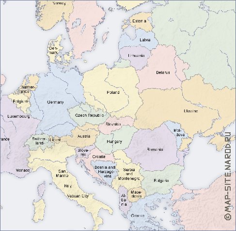 Politico mapa de Europa em ingles