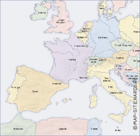 Politico mapa de Europa em ingles