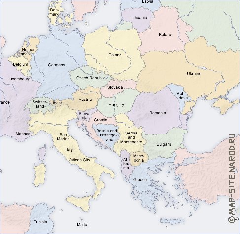 Politico mapa de Europa em ingles