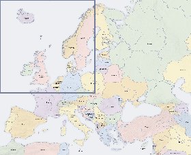 Politico mapa de Europa em ingles